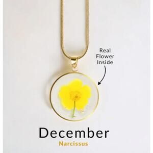 Mint & Lilly Pressed Birth Flower Necklace*December*Narcissus*18K Over Stainless